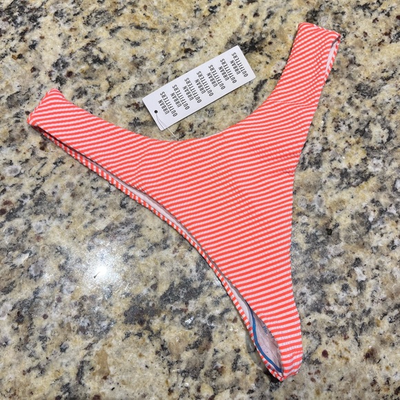 NWT Urban Outfitters Seersucker Bikini Bottoms Neon Orange White Pinstripes - Picture 2 of 7
